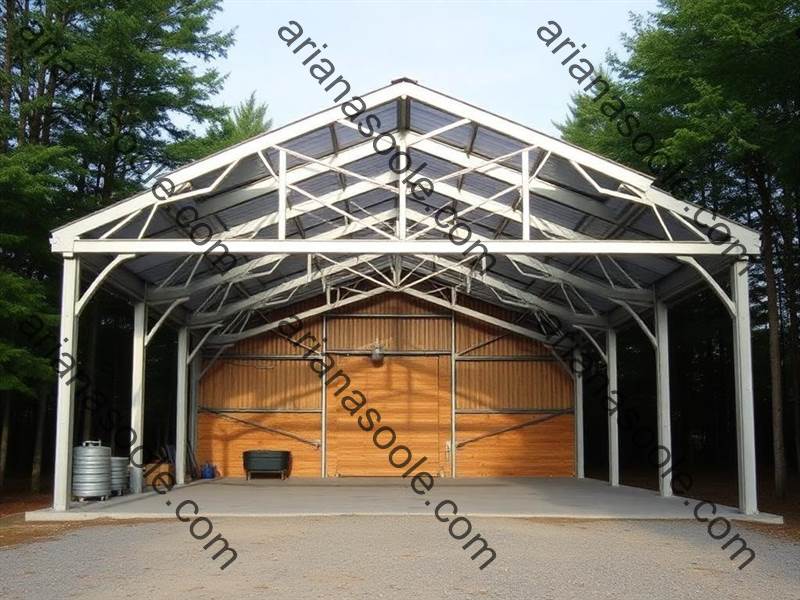 Modern shed construction with a large column-free truss structure